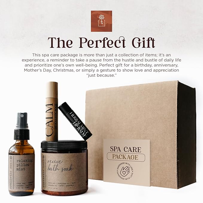 SOULISTIC ROOT Self-Care Set - Luxury Spa Bath Kit, Pillow Mist, Cooling Lip Balm, Tranquil Essential Oil Roller & Epsom Salt Bath Soak Pampering Package, Valentine's Day Holistic Gifts for Him & Her - Bloomnest
