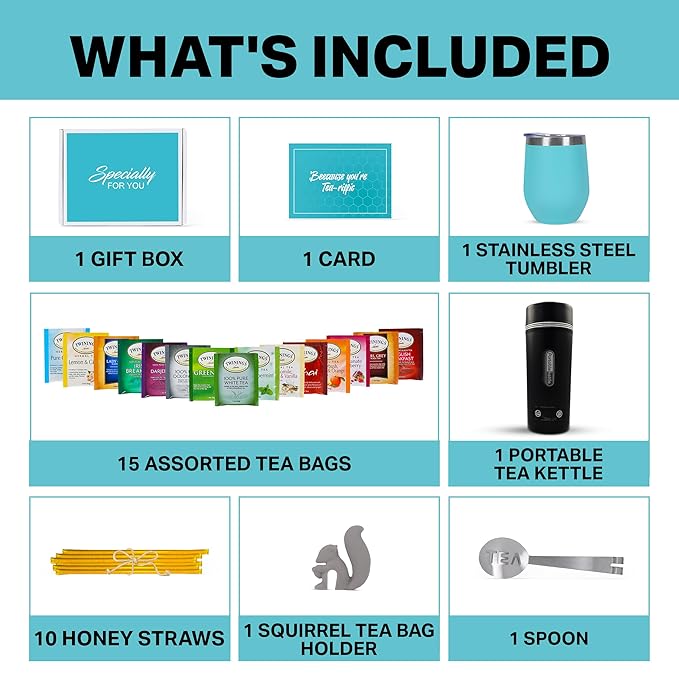 Gift Set with Kettle – 31-Piece Sampler for Tea Lovers with Insulated Mug, Gourmet Blends & Accessories (Twning Tea) - Bloomnest