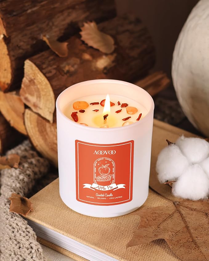 AOOVOO Apple Pie Scented Candles for Women - Aromatherapy Candle with Crystals Inside, 10oz Soy Candles for Home Scented, Birthday Gifts Christmas Candle for Women Mom - Bloomnest