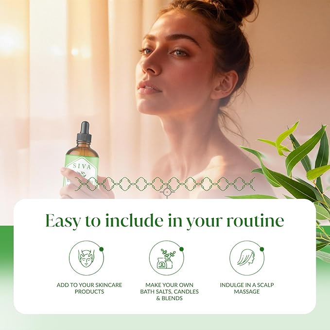 Siva Eucalyptus Essential Oil - 4 Fl Oz – 100% Natural Eucalyptus Oil - for Diffuser, Face, Skin Care, Aromatherapy, Hair Care, Scalp and Body Massage - with Dropper - Bloomnest