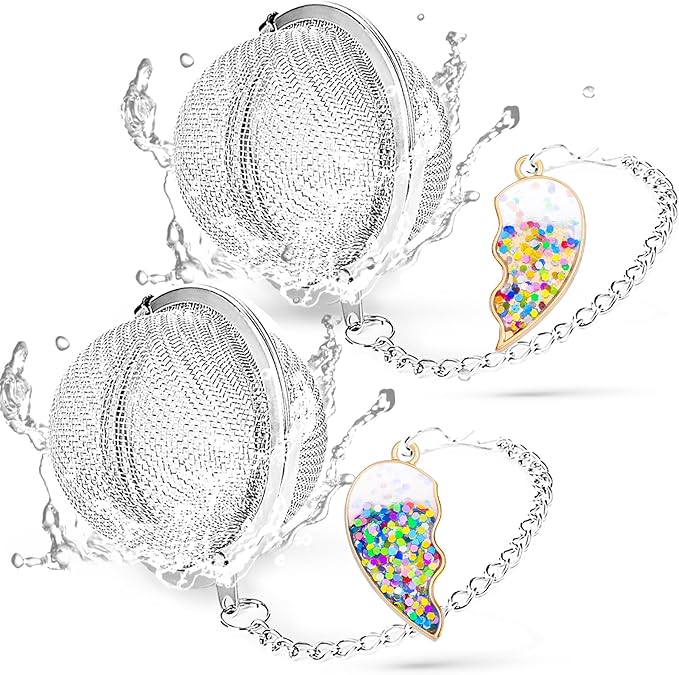 Tea Strainers for Loose Tea - Set of 2 Loose Leaf Tea Steepers with Magnetic Heart BFF Charms Tea Infuser for Girls Women Best Friend Gift