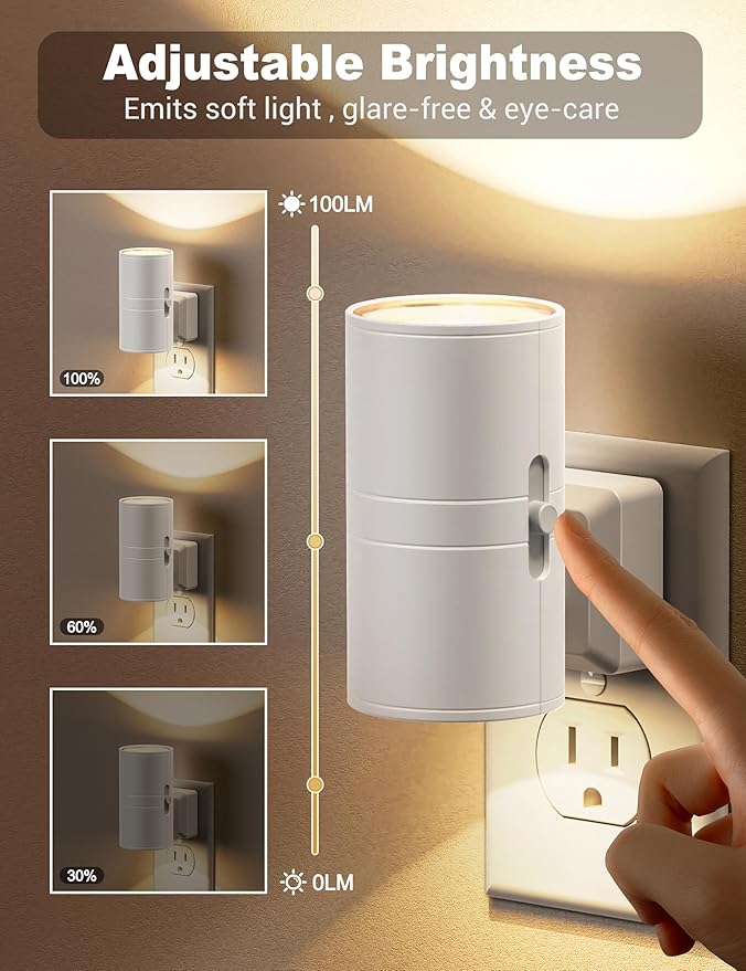 JandCase Night Lights Plug into Wall, Dimmable Night Light Plug in, Modern Night Light Dusk to Dawn Light Sensor, Warm White 3000K, 0-100LM Adjustable Brightness Nightlight for Hallway Bedroom, 4 Pack - Bloomnest