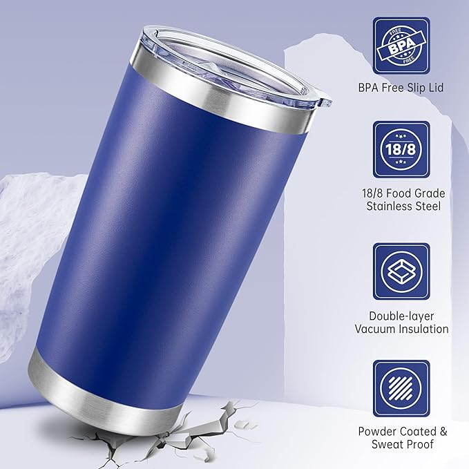 20 oz Tumblers Bulk Stainless Steel Tumbler with Lid Double Wall Vacuum Insulated Coffee Mug 20oz Powder Coated Cup for Hot and Cold Drinks (Blue, 12 pack) - Bloomnest