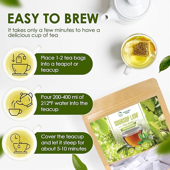 NHAT ANH FARM - Premium Soursop Leaves Tea Bags - Dried Soursop Graviola Leaves 40 Teabags, 2.5g/bag - Sugar/Caffeine/Gluten Free. Support Healthy Skin & Sleep - Bloomnest