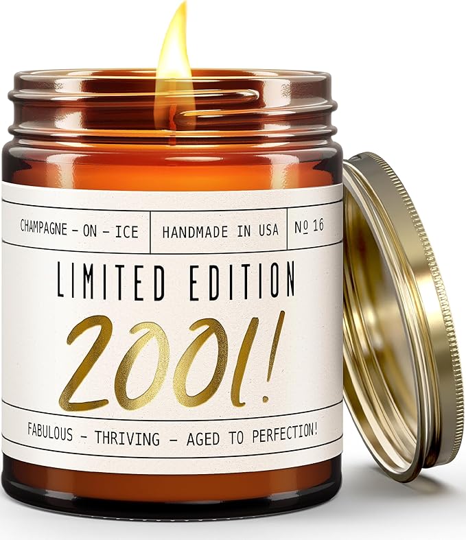 24th Birthday Gifts for Women - 'Limited Edition 2001' Soy Candle, w/Champagne on Ice I 24 Birthday Gifts for Women I 24th Gift for Her Ideas I 9oz Reusable Jar, 50Hr Burn, Made in USA - Bloomnest