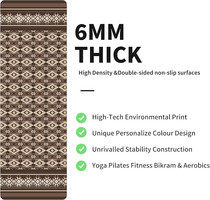 nuveti Yoga Mat Print Extra Thick TPE Non Slip Fitness Exercise Mat with Carrying Bag,72"x24" Extra Thick 6MM Exercise & Workout Mat for Yoga, Pilates Fitness and Floor Exercises - Bloomnest