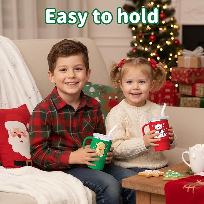 Bella's Friends Christmas Mini Tumbler- 9 0z Toddler Sippy Cup, Flexible Straw, Stainless Interior & Silicone Body, Christmas Gift for 1-3 Years Old Girls & Boys, Gingerbread Man & Polar Bear (2 Pack) - Bloomnest