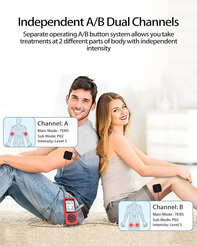 Rechargeable TENS Unit Machine for Pain Relief Therapy, Electronic EMS Muscle Stimulator for Shoulder Pain Relief, TENS&EMS Stimulator for Back Pain, Shoulder Neck Pain Relief, Sciatica Pain, red BHKTENS