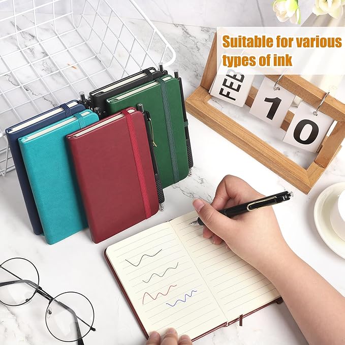 Aodaer 50 Sets Pocket Notebook Journal with Pens, 160 Pages, 3.5 x 5.5 Inch Mini Lined Journal Notebook A6 Leather Hardcover College Ruled Notepad with Pen Holder for School Office, Deep Multicolor - Bloomnest