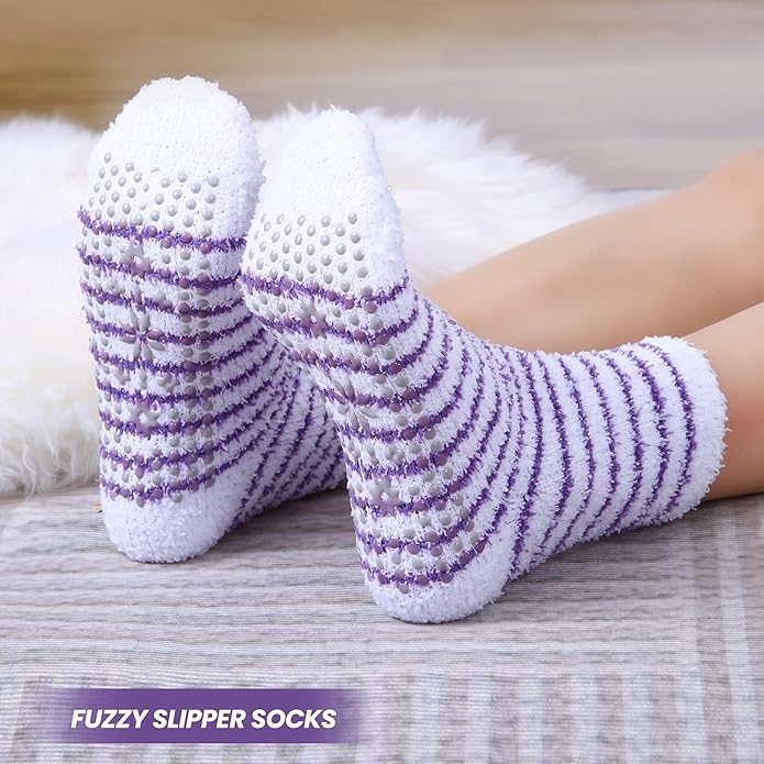 HUGSWEET 6 Pairs Thick Fuzzy Socks with Grip Cozy Non Slip Hospital Socks Home Fluffy Warm Slipper Socks Gifts for Women - Bloomnest