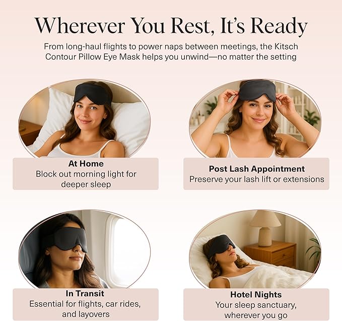 Kitsch Contour Pillow Eye Mask – Softer Than Silk Eye Mask for Sleeping, Blindfold Sleep Masks for Women & Men, No Eye Pressure, Lightweight, Eye Care, Travel Essentials - Charcoal - Bloomnest