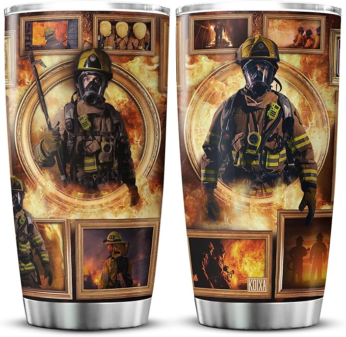 Firefighter Insulated Tumbler 20 Oz Stainless Steel Coffee Cup With Lid Cool Things For Firefighters Men Coworker Gift Ideas Firemen Mug Retirement Retired Fireman Gifts - Bloomnest