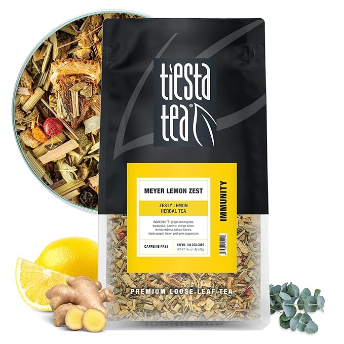 Tiesta Tea - Meyer Lemon Zest, Loose Leaf, Zesty Lemon Herbal Tea, Premium Caffeine Free Blend, Make Hot or Iced & Brews Up to 200 Cups, 16 oz Resealable Bulk Pouch - Bloomnest