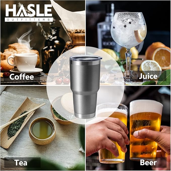 HASLE OUTFITTERS 30oz Stainless Steel Tumbler, Double Wall Vacuum Insulated Travel Mug Tumbler, Durable Insulated Coffee Mug, Gift Box Set (Grey, 8)