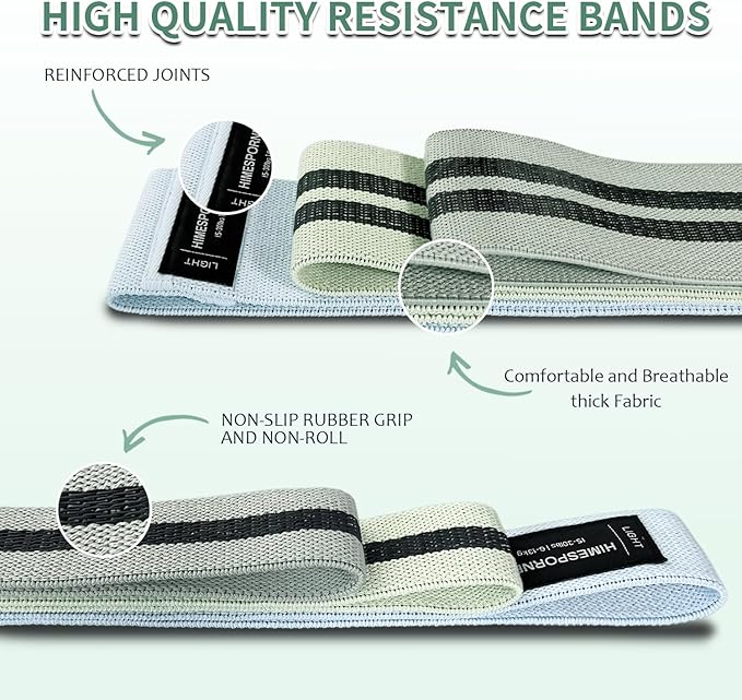 9 PCS Fabric Resistance Bands Set for Working Out, Non-Slip Exercise Booty Bands for Women & Men Leg and Glutes with Hair Ties and Tape Measure - for Home Gym Workout, Yoga, Pilates - Bloomnest