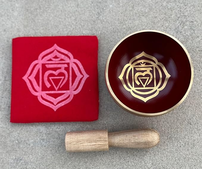 DharmaObjects Tibetan Root Chakra Premium Palm Size Singing Bowl Gift Box Set - Bloomnest