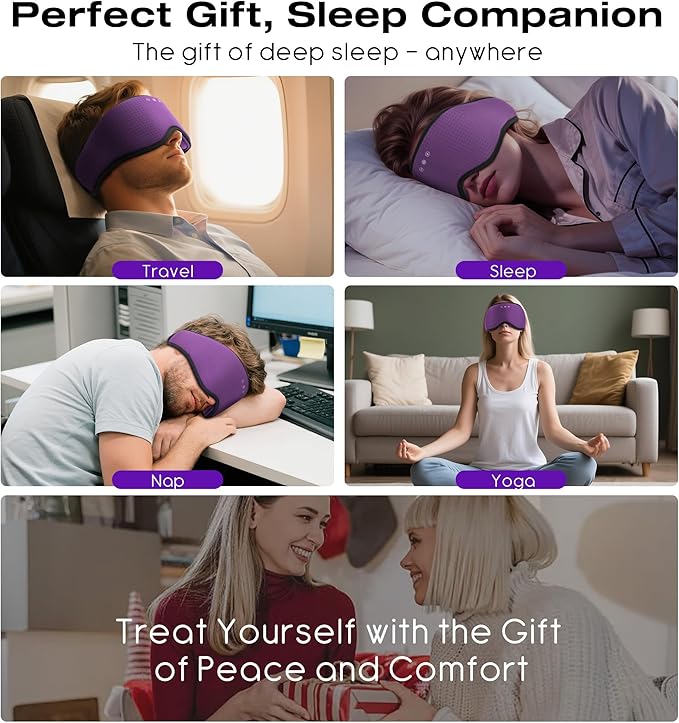 MUSICOZY Sleep Headphones with Bluetooth 5.4 Sleep Mask, Removable 3D Eye Cups for Zero Pressure Comfort, Wireless Bluetooth Eye Mask for Sleeping with Timer - Bloomnest