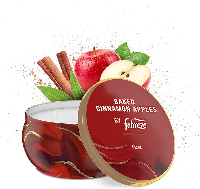 Febreze Scented Candle, Baked Cinnamon Apples Scent, 11 oz 4 Wick Candle, Single Pack - Bloomnest