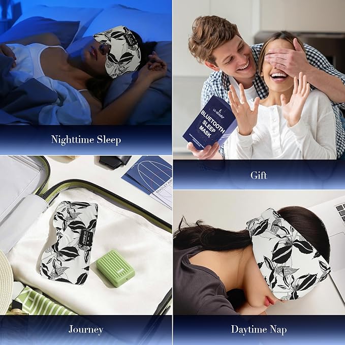 LC-dolida Sleep Mask with Bluetooth Headphones, Extra Large Silk Eye Mask for Sleeping Side Day Sleepers, Sleep Headphones Bluetooth 5.4 for Women Men with Thin Speaker, Blackout, Comfort, Microphone