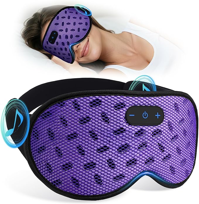 Sleep Eye Mask Bluetooth Headphones - 3D Contoured Zero Pressure Sleeping Masks 100% Blackout Eye Cover Breathable Sleeping Mask for Side Sleepers Wireless Earphone Ear Muff Headband Women Men Gift - Bloomnest
