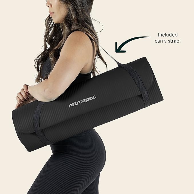 Retrospec Solana Yoga Mat 1/2" Thick w/Nylon Strap for Men & Women - Non Slip Exercise Mat for Yoga, Pilates, Stretching, Floor & Fitness Workouts - Bloomnest