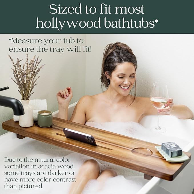 Premium Nature Shed Bathtub Tray for Freestanding Bath | Large & Thick 35” Acacia Wood Luxury Bath Tray for Tub | Anti-Tip, Non-Toxic, Adjustable Bathtub Trays for Tub with Bathroom Accessories Holder - Bloomnest