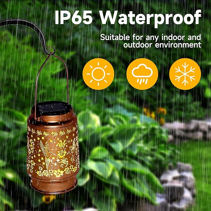 Lawn Social Solar Lanterns Outdoor Waterproof, Hummingbird Metal Hanging Solar Lights for Outside, Garden Decor Birthday Gifts for Women Mom Grandma, Outdoor Lantern for Patio Yard Balcony Porch - Bloomnest