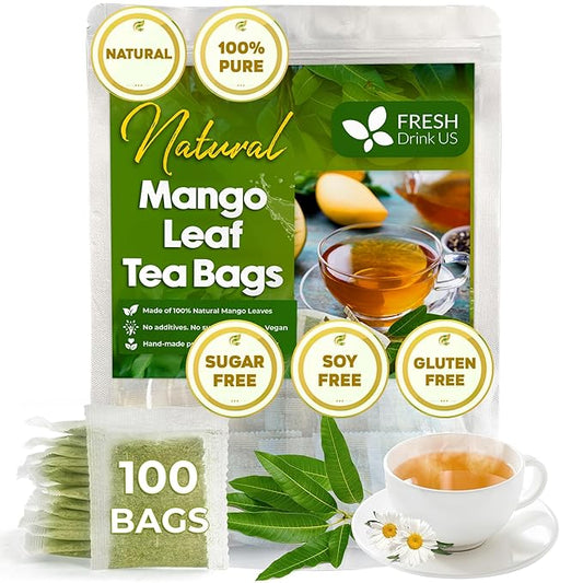 FreshDrinkUS, Premium 100 Mango Leaf Tea Bags, 100% Natural& Pure from Mango Leaves. Loose Leaf Mango Herbal Tea. Mango Leaf Tea. No Sugar, No Caffeine, No Gluten, Vegan. - Bloomnest