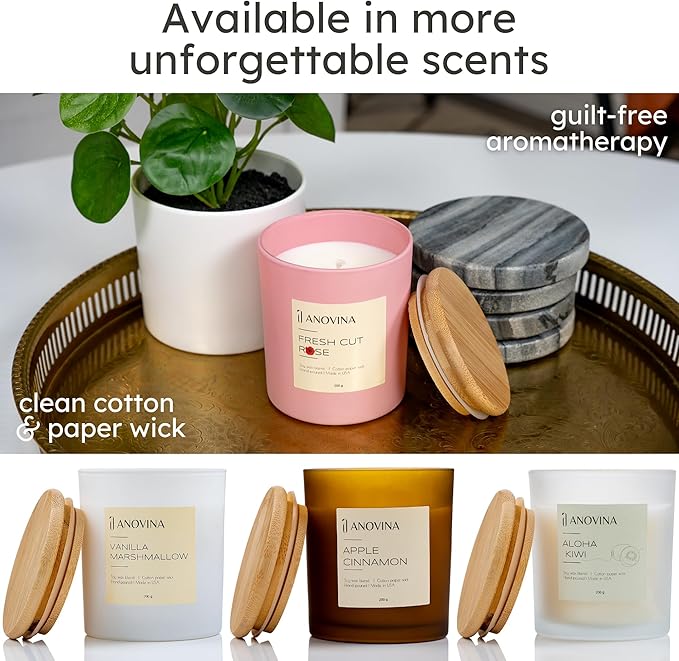 Anovina Rose Scented Candle – Long-Lasting Soy Wax Blend, – Non-Toxic Floral Candle for Home Décor & Relaxation – Aesthetic Gift for Women - Bloomnest