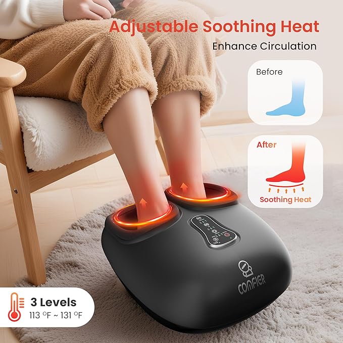 COMFIER 2025 Upgrade shiatsu Foot Massager for Neuropathy,Plantar Fasciitis,Foot Massager with Heat,Remote Control,Pause Function, feet Massager with Compression,Vibration,Gift for Men Size 13 - Bloomnest