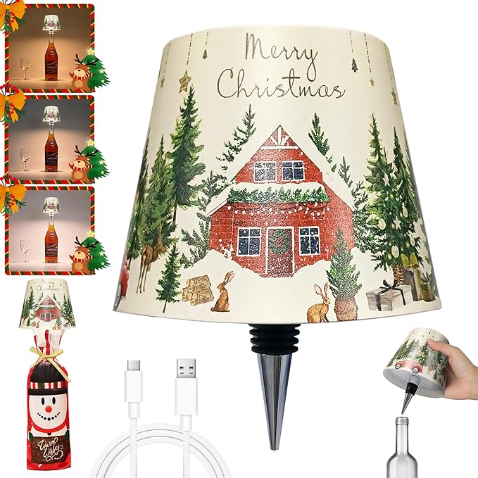 Wireless Bottle Lamp-Christmas Wine Bottle Lights with Touch Dimming,3 Color Temperatures Table Lamps, Rechargeable LED Lamp Shade for Home, Bar, Restaurants and Outdoor Use - Bloomnest