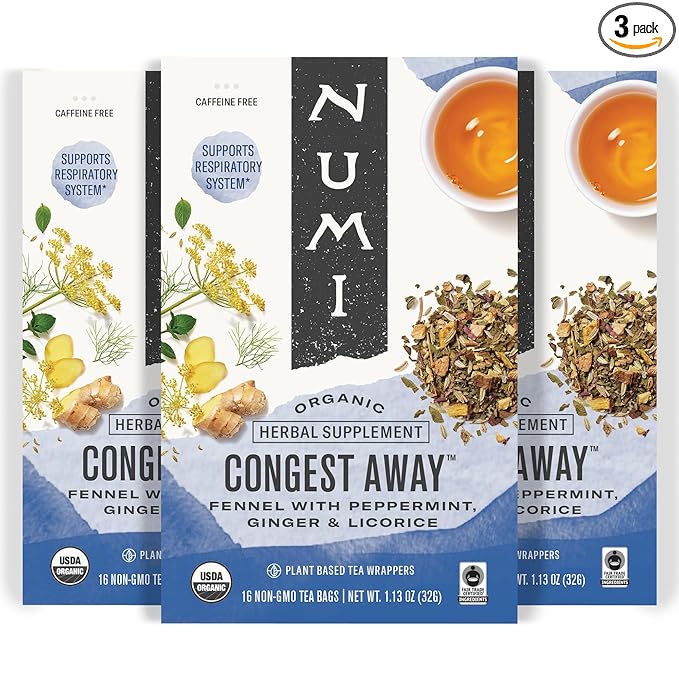 Numi Organic Congest Away Herbal Tea – 48 HerbalTea Bags – Caffeine Free Cooling Blend with Fennel Peppermint Ginger Cinnamon & Licorice for Soothing Respiratory Comfort - Bloomnest