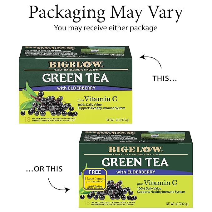 Bigelow Tea Green Tea with Elderberry Plus Vitamin C, Caffeinated Tea with Elderberry, 18 Count Box (Pack of 6), 108 Total Tea Bags - Bloomnest