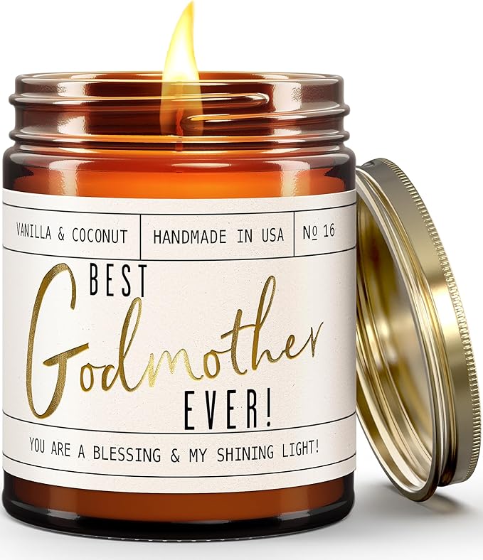 Godmother Gift - 'Best Godmother Ever!' Candle, w/Coconut & Vanilla - Godmother Gifts from Godchild I Godmother Proposal Gift I God Mother Gifts for Women I God Mom I 50Hr Burn, USA Made - Bloomnest