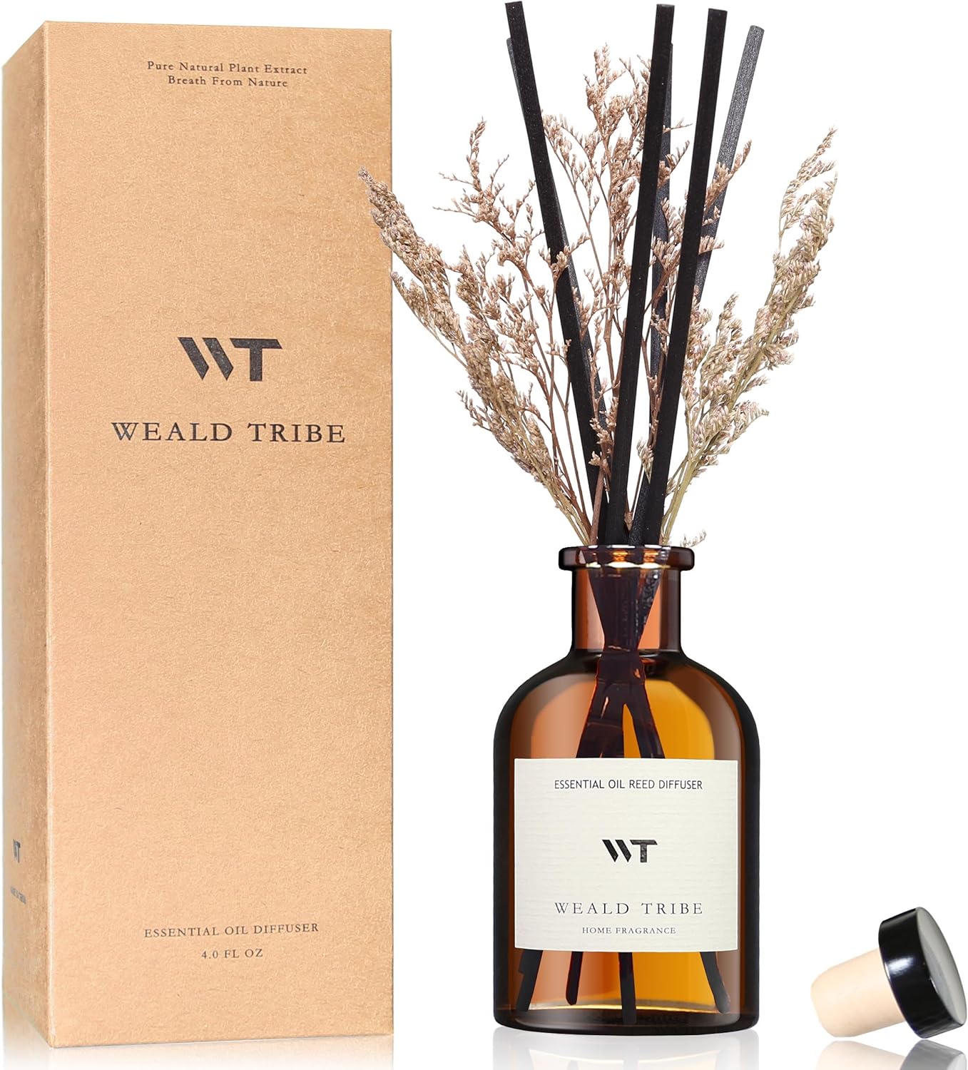 WEALD TRIBE Flower Reed Diffuser Set Vanilla Cinnamon Scent for Bathroom Air Fresheners | 4.0 fl oz Essential Oils with Sticks Home Fragrance Defusers | House Bedroom Office Shelf Decor & Gift