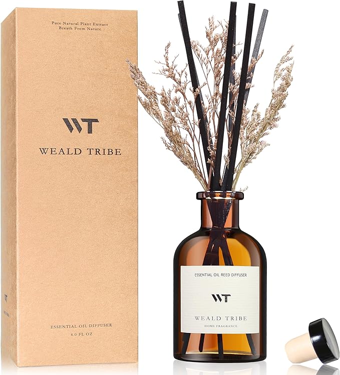WEALD TRIBE Flower Reed Diffuser Set Vanilla Cinnamon Scent for Bathroom Air Fresheners | 4.0 fl oz Essential Oils with Sticks Home Fragrance Defusers | House Bedroom Office Shelf Decor & Gift - Bloomnest