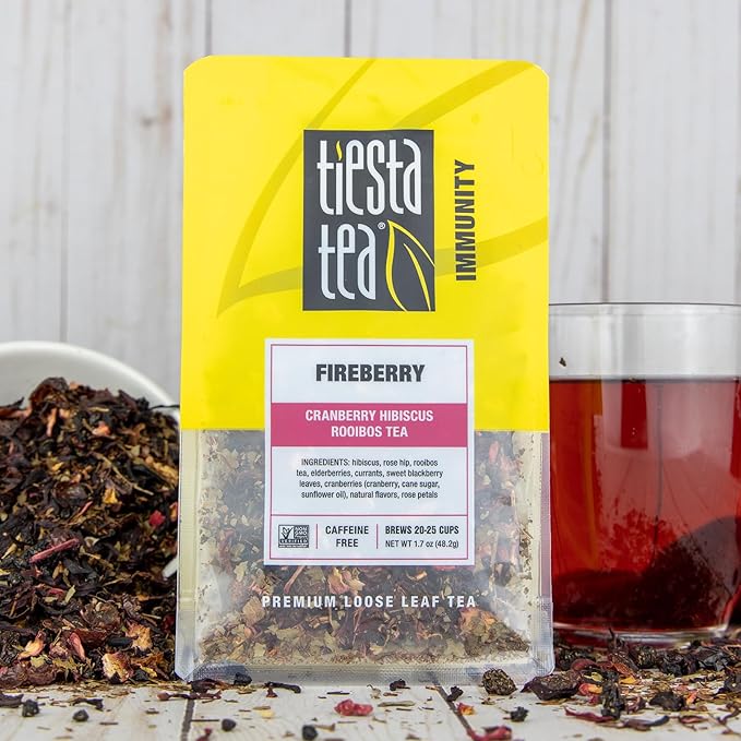 Tiesta Tea - Cranberry Hibiscus Rooibos Tea, Fireberry, Loose Leaf, Herbal Blend with Hibiscus, Cranberry, Currants & Rooibos, Enjoy Hot or Iced, 1.7oz Resealable Pouch, 25 Cups - Bloomnest
