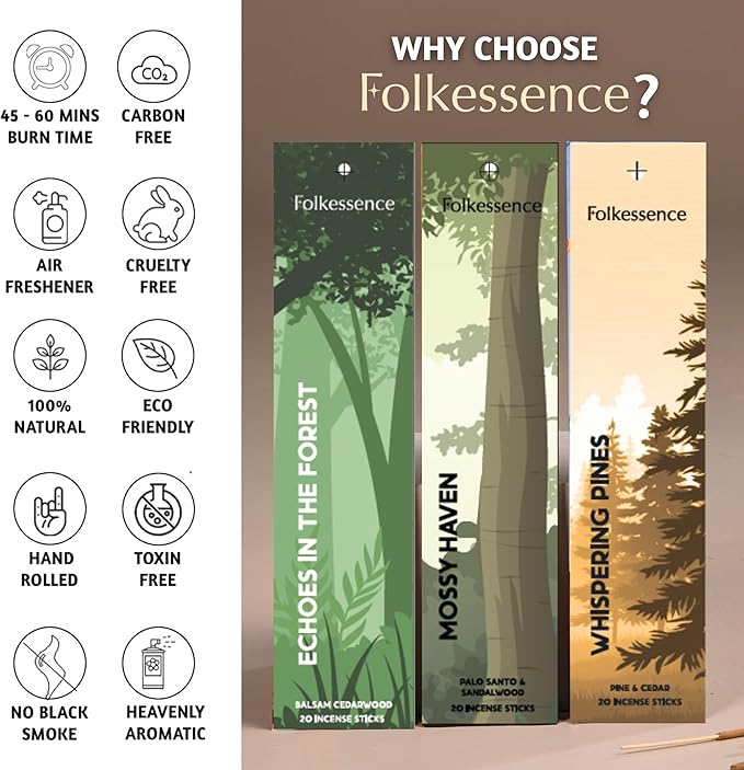 Folkulture Christmas Incense Sticks | Pack of 12 Non Toxic Insenses (240 Sticks) with Incense Holder | White Sage, Pine & Cedar, Palo Santo, Sandalwood Organic Inscents-Sticks for Home - Bloomnest