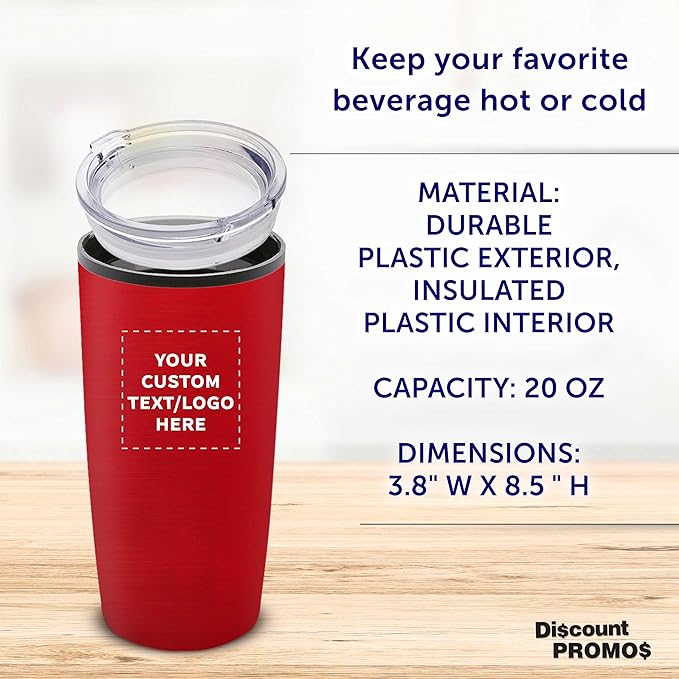 Custom Plastic Tumblers 20 oz Set of 6/12/24 Personalized Bulk Pack with Lids, Ice Coffee Tumbler, To Go Cup Insulated - Red - Bloomnest