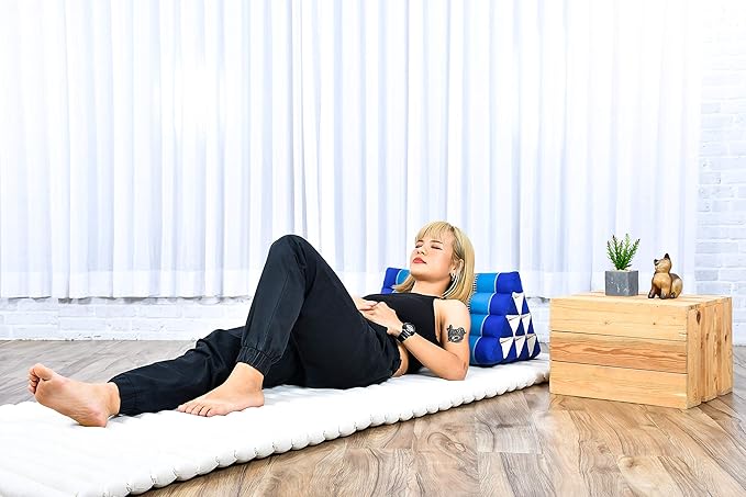 Leewadee Triangle Cushion – Comfortable Backrest for TV or Reading, Incline Pillow for Relaxing Made of Kapok, 20 x 13 x 13 inches, Blue - Bloomnest
