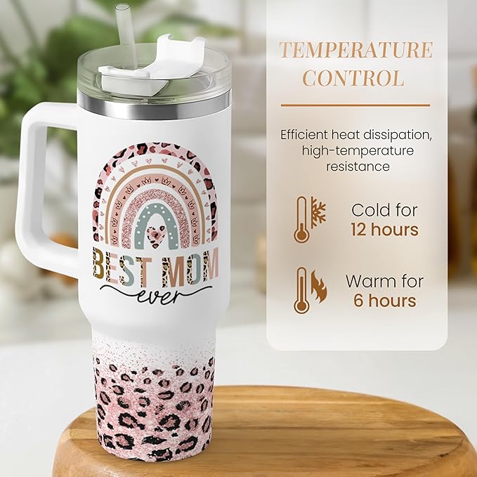 Mom Gifts for Women Mom Nutrition Facts Tumbler Stainless Steel 40oz with Handle Insulated Travel Cup Best Mom Ever Coffee Cup, Mother's Day Christmas Birthday Gifts from Son Daughter - Bloomnest