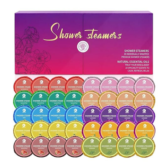 40 PCS Shower Steamers Aromatherapy for Women or Men, 10 Scent Shower Bomb Organic with Natural Essential Oil Relaxation, Self Care Valentine's Day Gifts Birthday Gifts for Her Him Adults