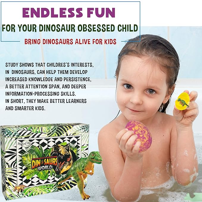 Bath Bombs for Kids with Surprise Inside - 12 Dinosaur Bath Bombs with Toys, Organic Colorful Bubble Bath Fizzies, Dino Egg Bath Bomb w/Rich Bubbles, Stocking Stuffers Christmas Gifts for Kids, Boys - Bloomnest