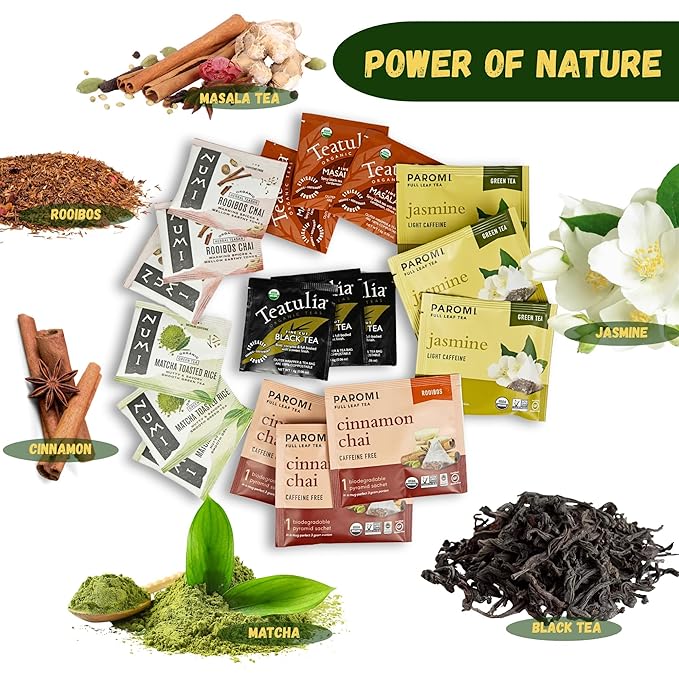 Tea Sampler Gift Set - Productivity Pack - 18 Assorted Organic Tea Bags - Supports Focus, Energy, Concentration, and Overall Wellness - Black, Chai, Matcha, Green, and More - Best Holiday Gifts 2024 - Bloomnest