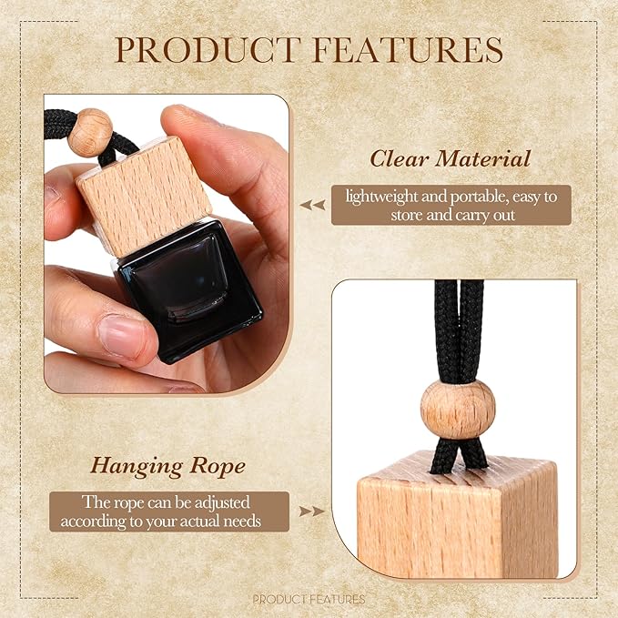 BBTO 50 Pcs Hanging Car Air Freshener Car Diffuser Bottles Empty Glass Perfume Bottle Freshener Diffuser Bottle Pendant for Essential Oil Fragrance Aromatherapy Bottle Ornament (Black,Cube) - Bloomnest
