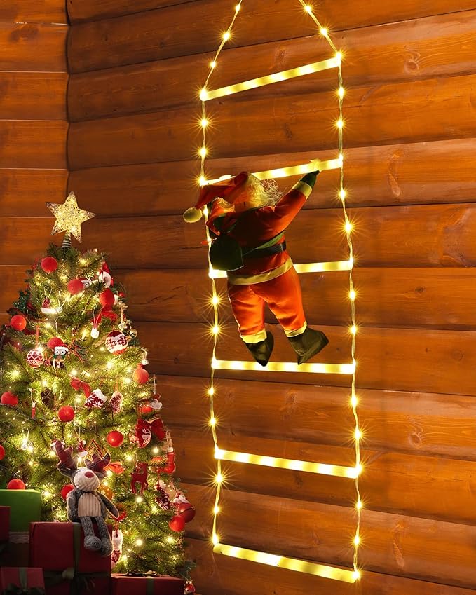 Toodour LED Christmas Light - 2.5FT Christmas Decorative Ladder Lights with Santa Claus, Xmas Decorations Light for Indoor Outdoor, Window, Garden, Home, Wall, Xmas Tree Decor - Warm White - Bloomnest
