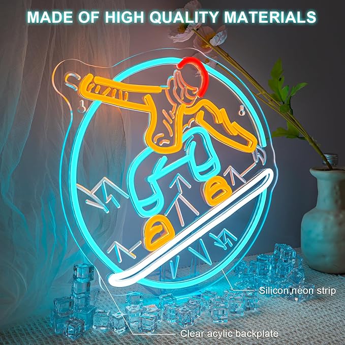 Lucunstar Snowboard Neon Sign LED Light Ski Decor Skiing Neon Light Up College Room Party Apres Ski Decor for Lodge LED Outdoor Sport Gifts for Teens Snowboard Lover - Bloomnest