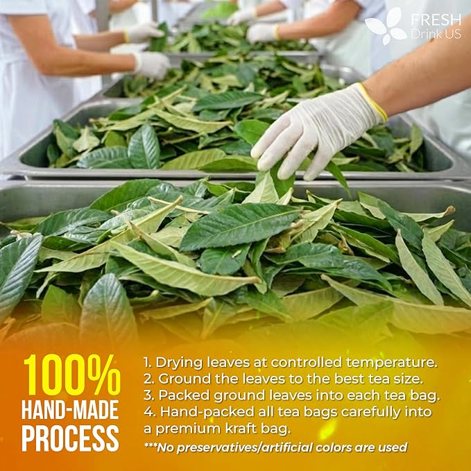FreshDrinkUS, Premium 40 Tea Bags Loquat Leaf Tea | Eriobotrya japonica | Herbal Tea Bags | Naturally Dried Loquat Leaves | Caffeine-Free Botanical Tea. Sugar-Free. Caffeine-Free. Vegan - Bloomnest