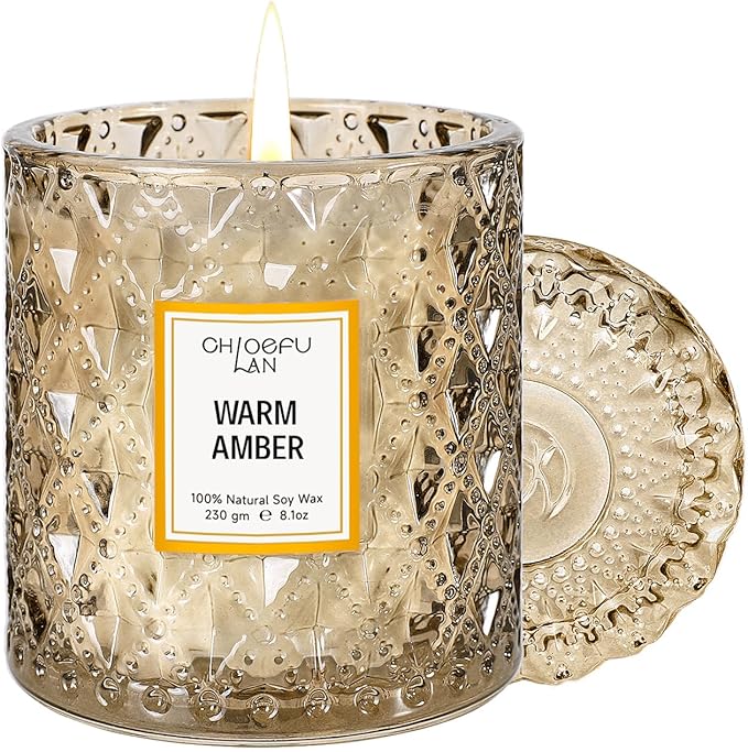 Chloefu LAN Amber Candles, Luxury Candle for Home Scented, Long Burning Time, Holiday Gifts, All Natural Soy Wax Decorative Candles, Scented Candle Gifts for Men&Women, 8.1oz - Bloomnest