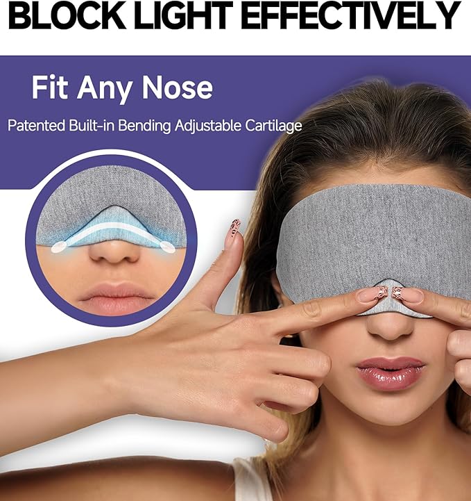 Mavogel Cotton Sleep Eye Mask - Updated Design Light Blocking with Adjustable Nose Bridge, Soft and Comfortable Night Eye Mask for Men Women, Eye Blinder for Shift Work, Includes Travel Pouch, Grey - Bloomnest